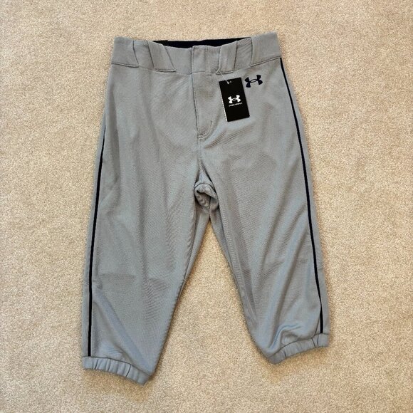 Under‎ Armour Men's Baseball Pants Gray w/ Navy Piping Size S NWT - Picture 1 of 9